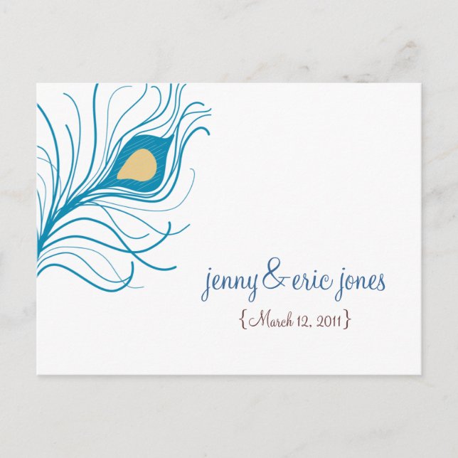 Boda de plumas de pavo real gracias postal (Anverso)