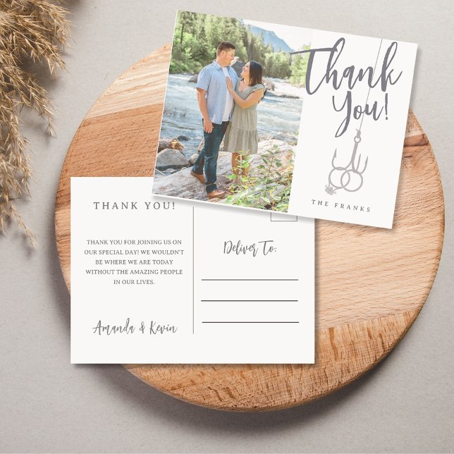 Boda de postales de imágenes de gancho de pesca Gr (Fishing Themed Picture Wedding Thank You Postcard)