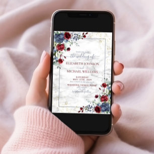 Boda de postales floral ligera y turbia azul borgo