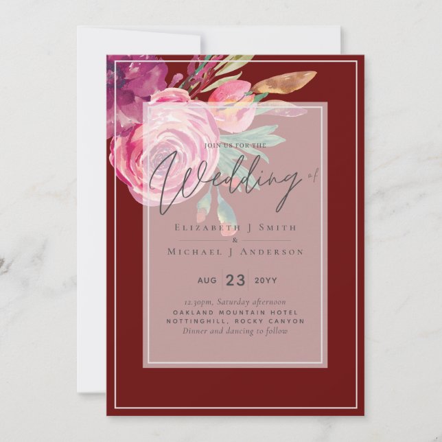 Boda de presupuesto floral rosa de Borgoña (Anverso)