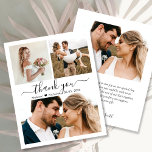 Boda de presupuesto Gracias Tarjeta de Collage de<br><div class="desc">Presupuesto, Moderno, Elegante Boda de Collage de fotos Script 3 Gracias tarjeta delgada personalizada de bajo presupuesto asequible. Elegante plantilla de agradecimiento boda con 3 fotos en la parte delantera y 1 foto en la parte posterior. ***POR FAVOR, TEN EN CUENTA QUE! *** PAPEL PRESUPUESTARIO/VOLADOR ES PAPEL DELGADO. *** ACTUALIZAR...</div>