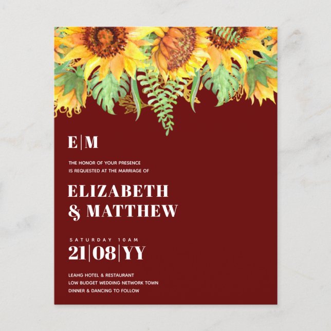 Boda de presupuesto más bajo, FLYERS Sunflower (Frente)