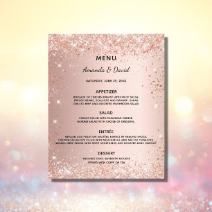 Boda de presupuesto menú de cena rosa purpurina de