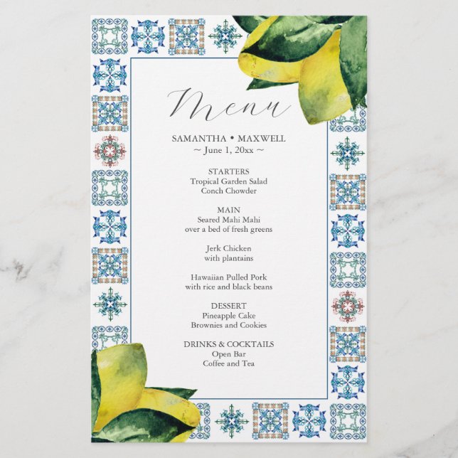 Boda de presupuesto Menus Italian Amalfi Tile (Frente)
