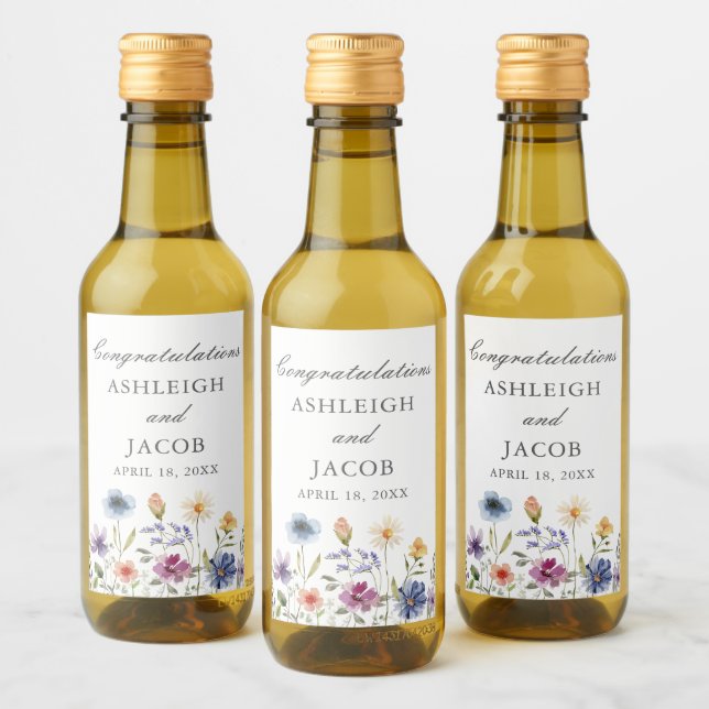 Boda de primavera con flores silvestres personaliz (Botellas)