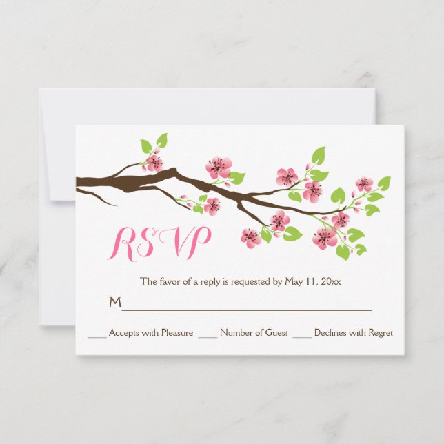 Boda de primavera en flor de cerezo rosa RSVP (Anverso)