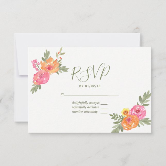 Boda de primavera flores de acuarela RSVP (Anverso)
