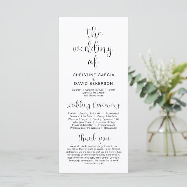 Boda de programas de ceremonias Bodas modernas (Anverso de pie)