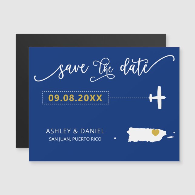 Boda de Puerto Rico salva tarjeta de fecha, mapa (Anverso/Reverso)