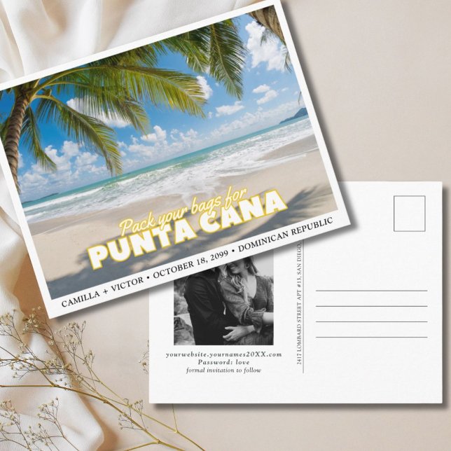 Boda de Punta Cana Salven la postal de la fecha (Punta Cana Wedding Save the Date for Dominican Republic Destination Wedding Postcard)
