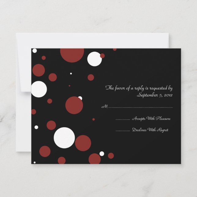 Boda de puntos de polka blanca y negra RSVP (Anverso)