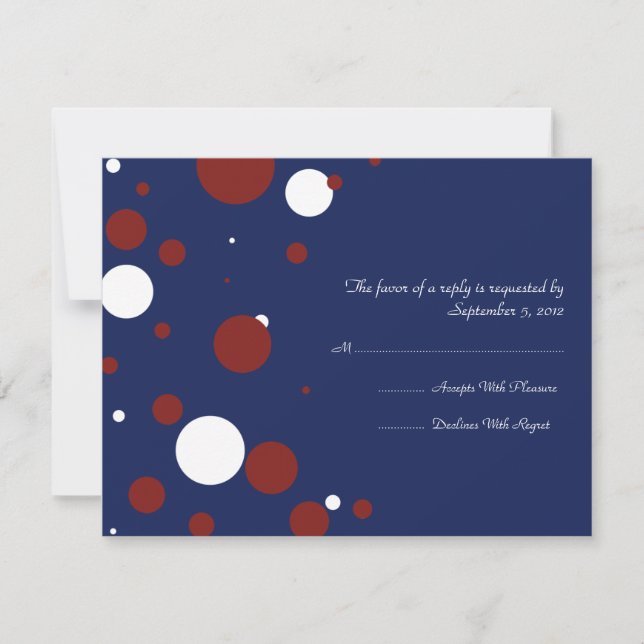 Boda de puntos de polka roja, blanca y azul RSVP (Anverso)