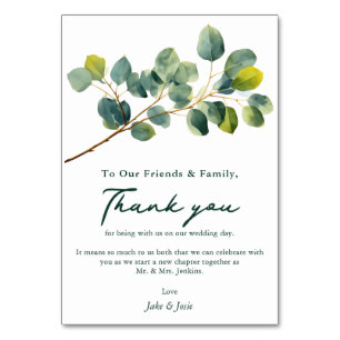 Boda de rama de Eucalyptus Mesa tarjeta de agradec
