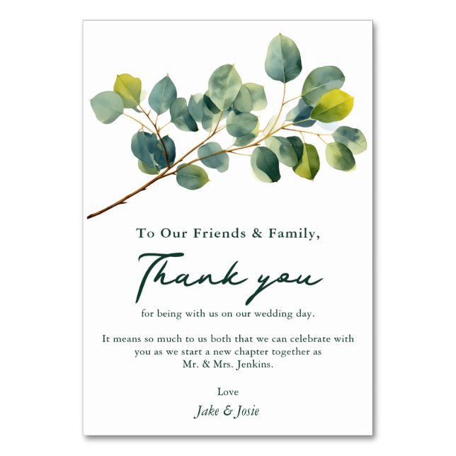 Boda de rama de Eucalyptus Mesa tarjeta de agradec (Anverso)