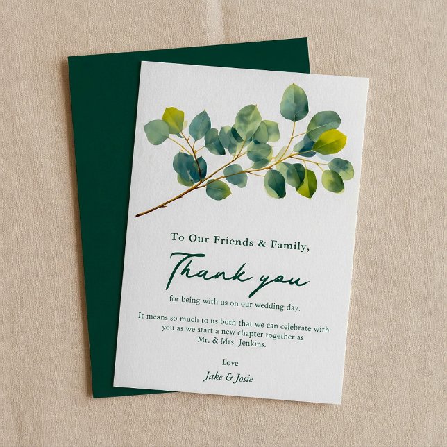 Boda de rama de Eucalyptus Mesa tarjeta de agradec (Eucalyptus branch Wedding Table thank you card.)