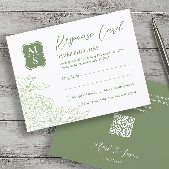 Boda de Ranunculus bilingüe vietnamita RSVP (Subido por el creador)