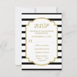 Boda de rayas blancas y negras de oro RSVP