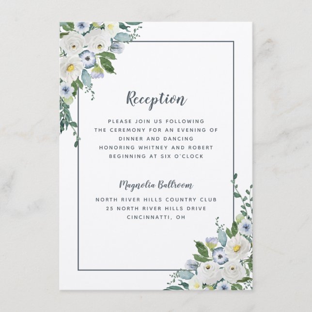 Boda de recepción acuarela Floral Elegante gris (Anverso)