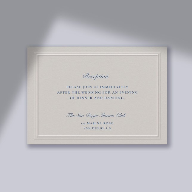 Boda de recepción clásica Grabado en relieve Faux  (wedding reception enclosure card traditional classic formal faux embossed nautical double frame)