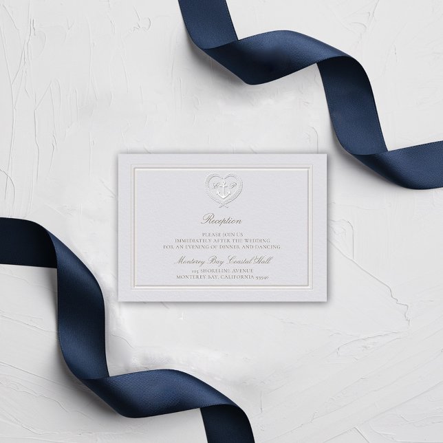 Boda de recepción costera de Ancla Náutica Rope (nautical wedding reception card classic formal traditional frame faux embossed anchor crest monogram)