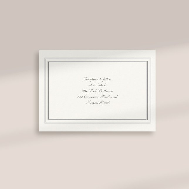 Boda de recepción de Pearl en el marco Grabado en  (formal traditional elegant calligraphy wedding reception card faux embossed frame pearl classic)