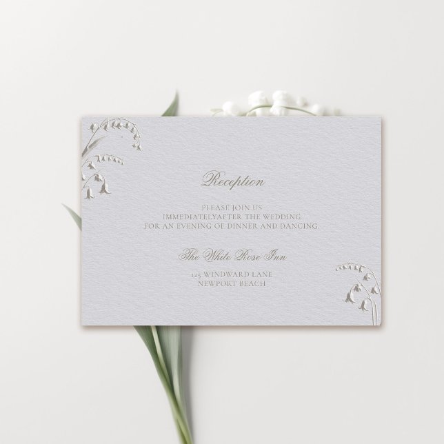 Boda de recepción formal del Valle de Lily Grabado (formal wedding reception details card classic traditional faux embossed lily of the valley ivory)