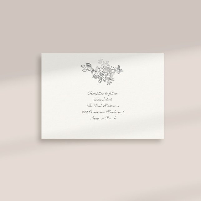Boda de recepción formal Faux Grabado en relieve P (formal traditional elegant calligraphy wedding reception card faux embossed peony pearl classic)