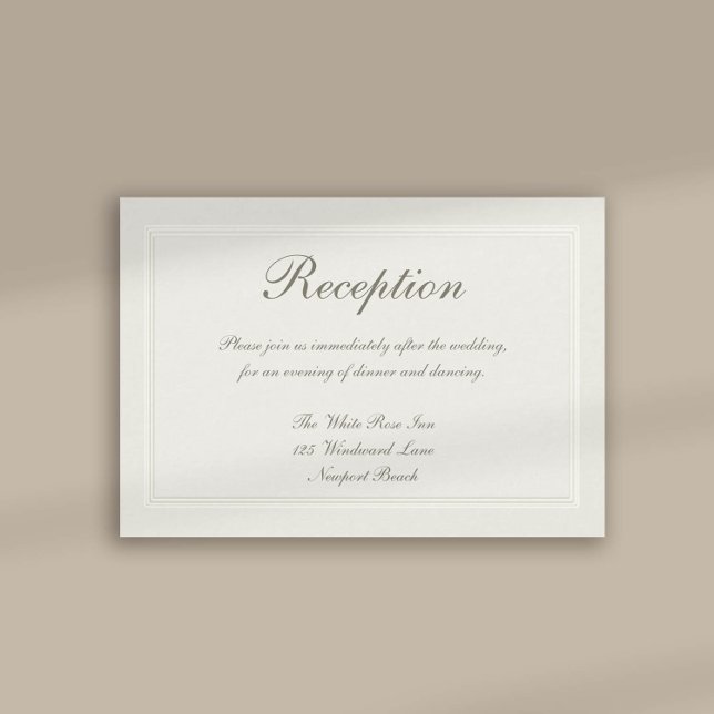 Boda de recepción formal tradicional falsa Grabado (formal traditional wedding reception card faux embossed cream ecru frame calligraphy modern classic)