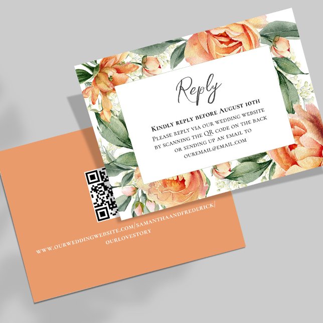 Boda de respuesta floral de color de agua (Wedding RSVP reply card with elegant watercolor peach floral. )