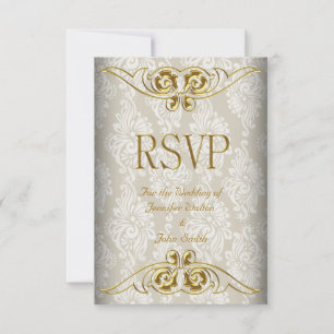 Boda de respuesta RSVP Beige Gold Damask