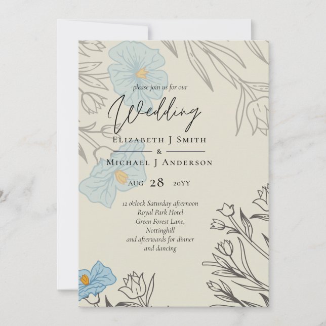 Boda de resumen floral azul moderno (Anverso)