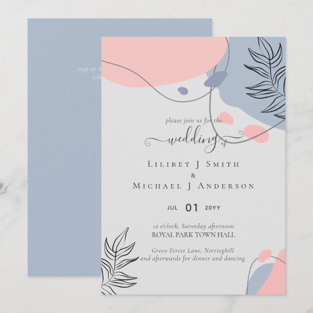 Boda de resumen moderno japonés escandinavo (Anverso / Reverso)