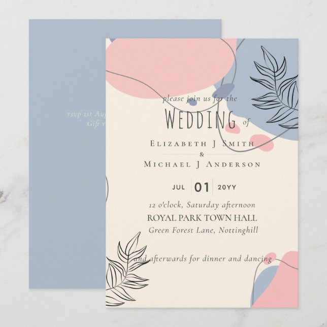 Boda de resumen moderno japonés escandinavo (Anverso / Reverso)