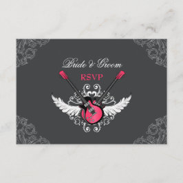 Boda de rock y rollo Fuchsia Gray RSVP tarjeta