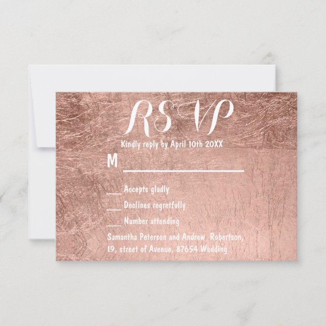 Boda de rosa de oro de lujo RSVP (Anverso)