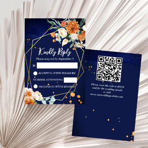 Boda de rosas blancas naranja azul marina RSVP