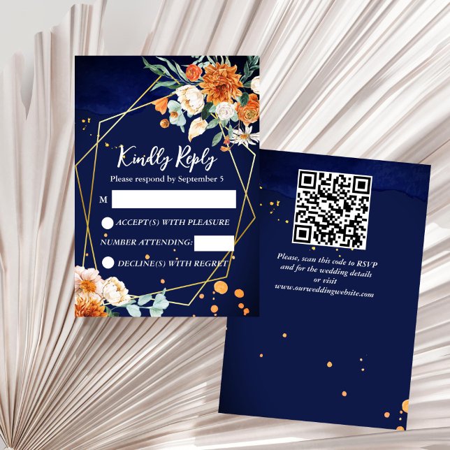 Boda de rosas blancas naranja azul marina RSVP (Navy blue orange white roses wedding RSVP)