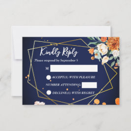 Boda de rosas blancas naranja azul marina RSVP