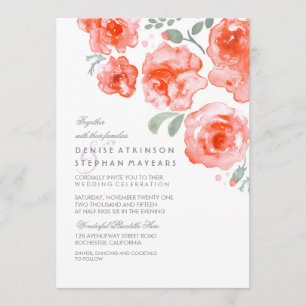 Boda de Rosas de coral - Invitaciones de acuarela