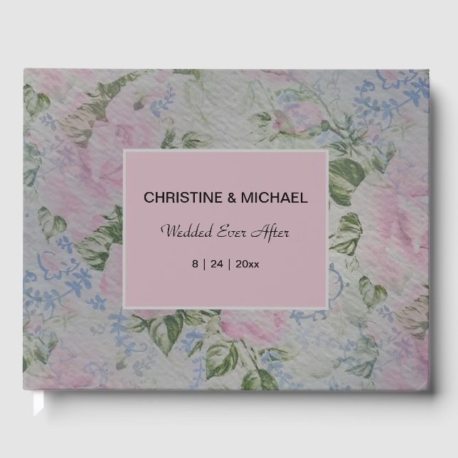 Boda de Rosas florales rosados Libro de invitados  (Anverso)