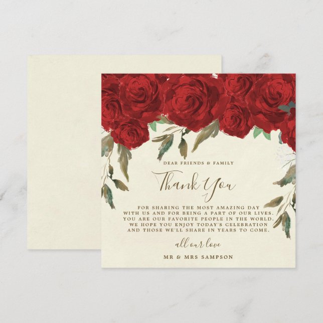 boda de rosas rojas gracias tarjeta de recepción (Anverso / Reverso)
