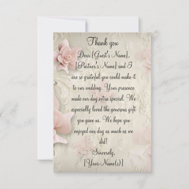 Boda de rosas rosadas suaves gracias tarjetas de n (Anverso)