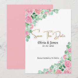Boda de rosas y Eucalyptus Guardar la tarjeta de f