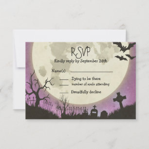 boda de RSVP Halloween en morado con luna