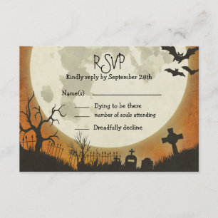 Boda de RSVP Halloween en naranja con luna