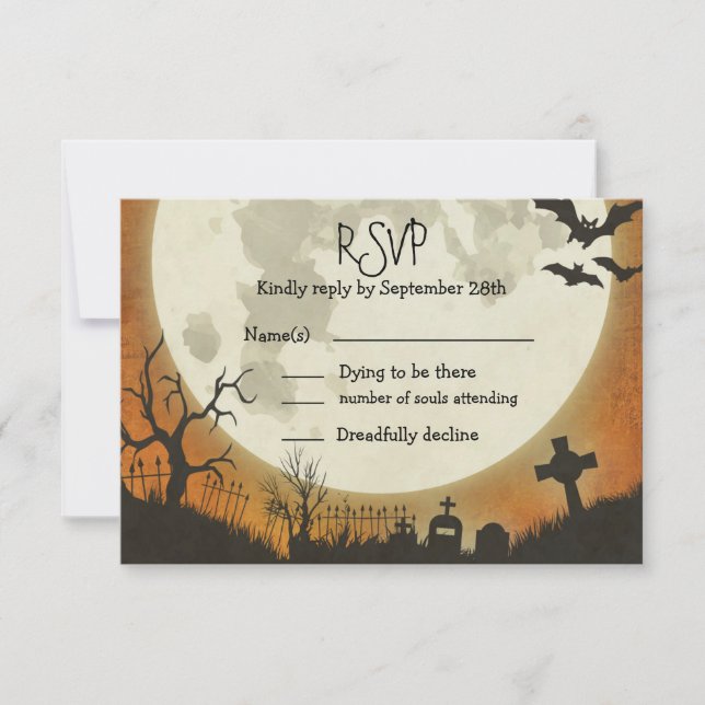 Boda de RSVP Halloween en naranja con luna (Anverso)