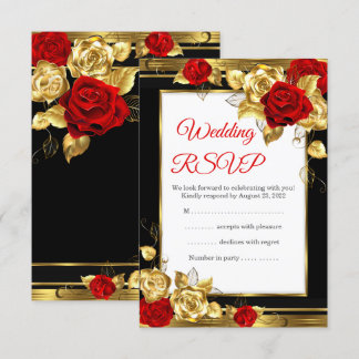 Boda de RSVP Red Gold Rosas Black Gold