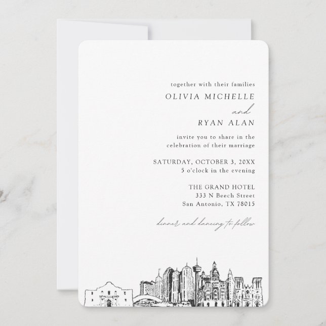 Boda de San Antonio Elegante Invitación en Skyline (Anverso)