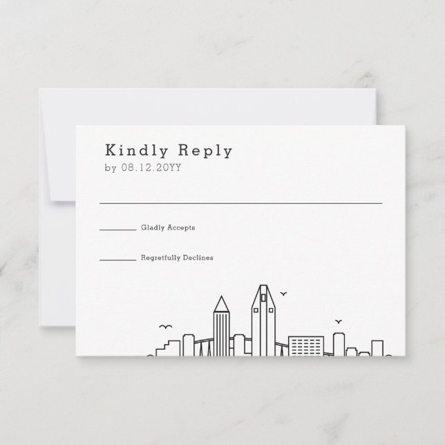 Boda de San Diego | RSVP estilizada de líneas aére (Anverso)
