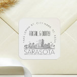 Boda de Sarasota | Sello para sobres predirigido<br><div class="desc">Ahorra tiempo y da una impresión al enviar tus invitaciones de boda. Estos pegatinas de sello para sobres, con su nombre en inglés, se presentan en un elegante y moderno estilo de decoración y cuentan con un ilustracion de la ciudad de Sarasota y su paisaje único. Los colores neutros son...</div>